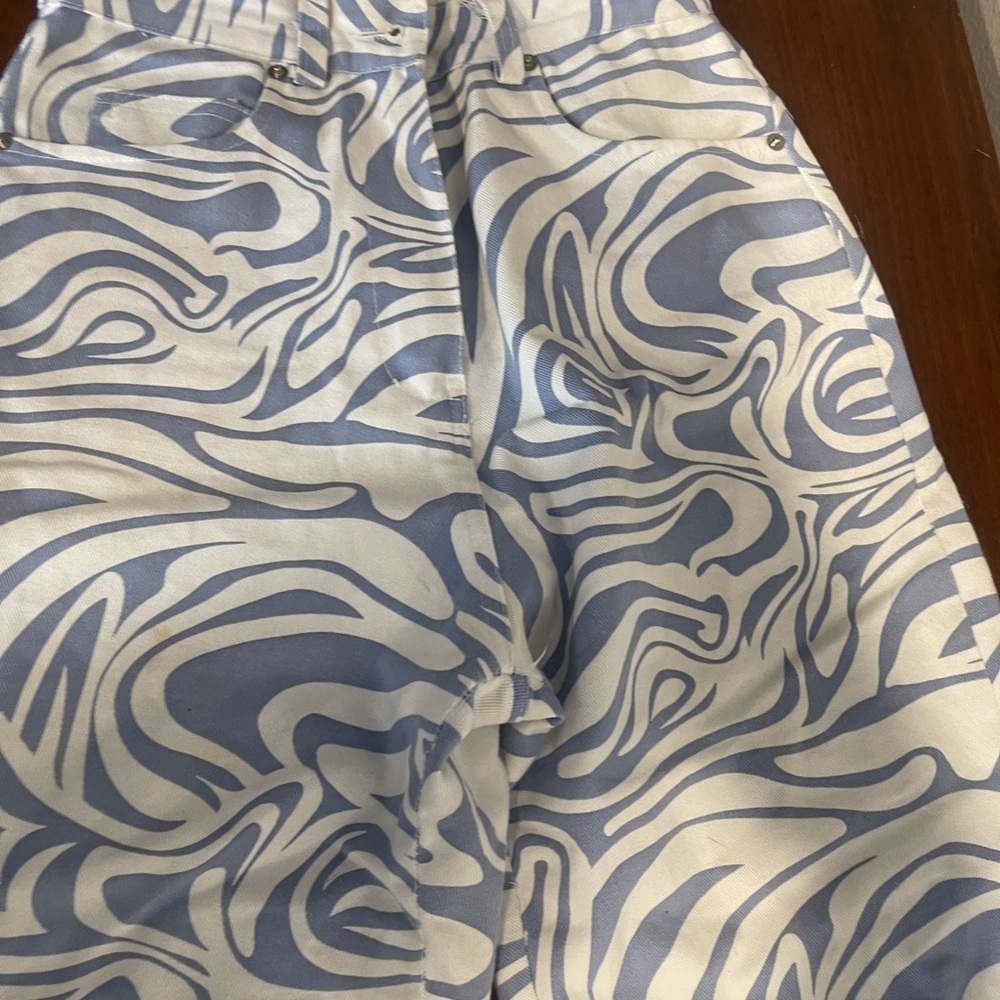 Abstract Swirl Pattern Jeans Y2K Hippie Boho Wide Leg High Waist Pants Size S​​​ - Picture 3 of 9